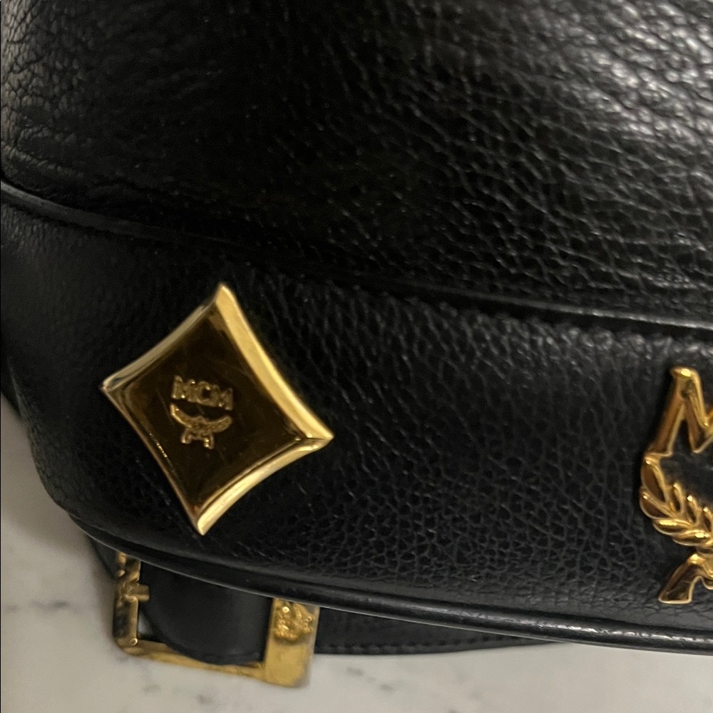 MCM Black Leather Drawstring Crossbody with Gold Hardware - Picture 4 of 9